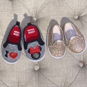Baby shoes 2 pairs Disney shoes Minnie Mouse glittery shoes
